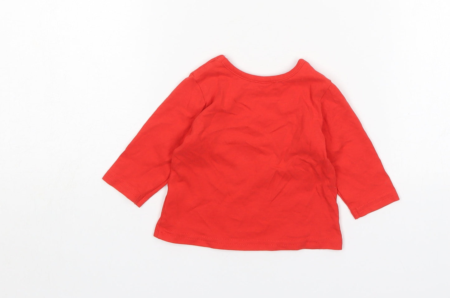 George Boys Red  Cotton Basic T-Shirt Size 3-6 Months Round Neck  - Christmas