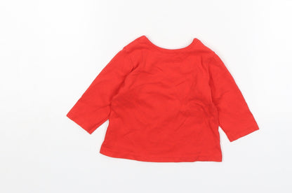 George Boys Red  Cotton Basic T-Shirt Size 3-6 Months Round Neck  - Christmas