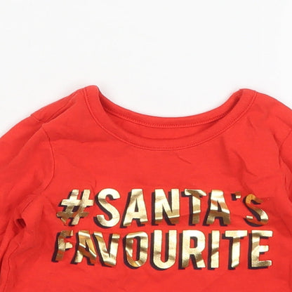 George Boys Red  Cotton Basic T-Shirt Size 3-6 Months Round Neck  - Christmas