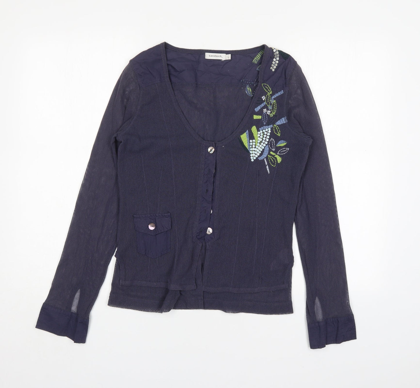 Womens UK Size L Sandwich Blue Cardigan Jumper