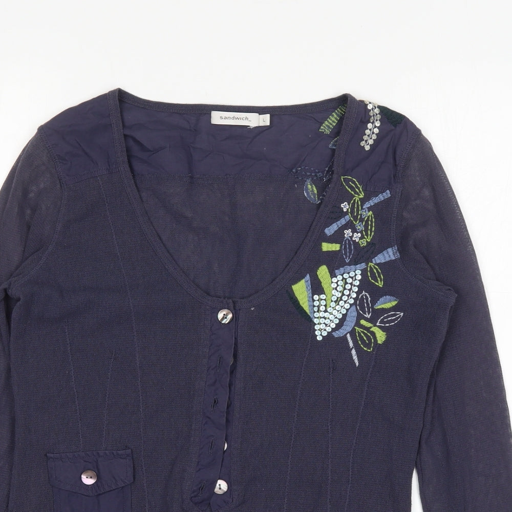 Womens UK Size L Sandwich Blue Cardigan Jumper