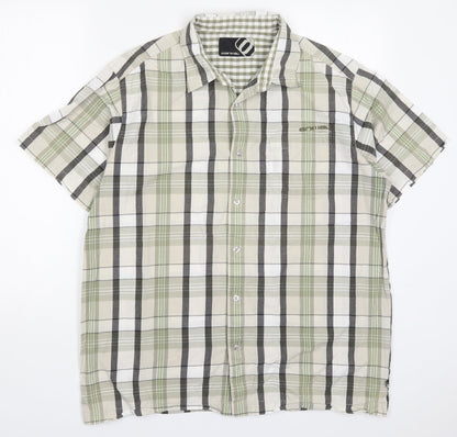 Animal Mens Green Check Cotton  Button-Up Size L Collared Button