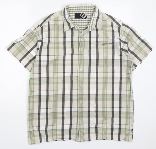 Animal Mens Green Check Cotton  Button-Up Size L Collared Button