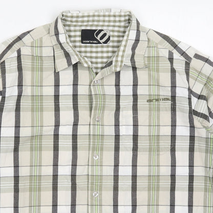 Animal Mens Green Check Cotton  Button-Up Size L Collared Button