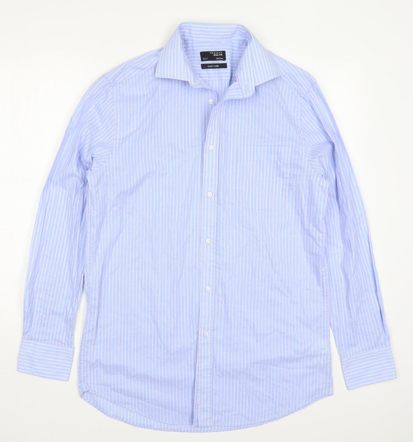 Thomas Nash Mens Blue Striped Cotton  Dress Shirt Size 15.5 Collared Button