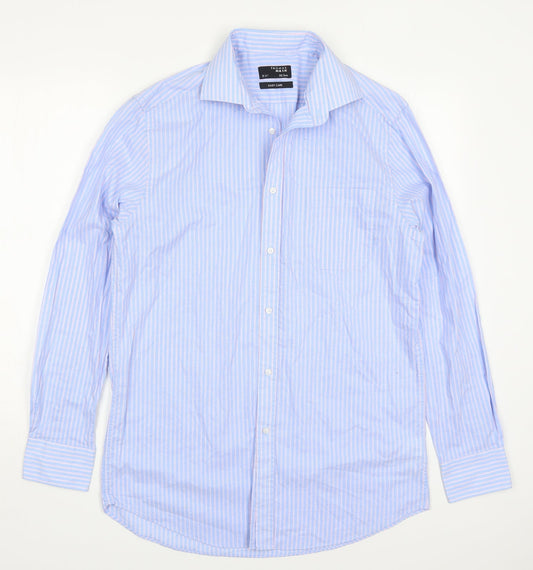 Thomas Nash Mens Blue Striped Cotton  Dress Shirt Size 15.5 Collared Button