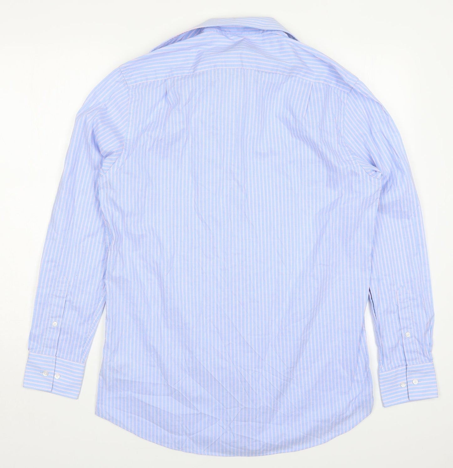 Thomas Nash Mens Blue Striped Cotton  Dress Shirt Size 15.5 Collared Button