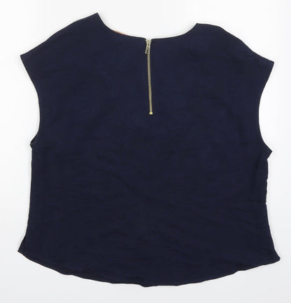 TU Womens Blue  Viscose Basic T-Shirt Size 16 Round Neck - Leaf Prints