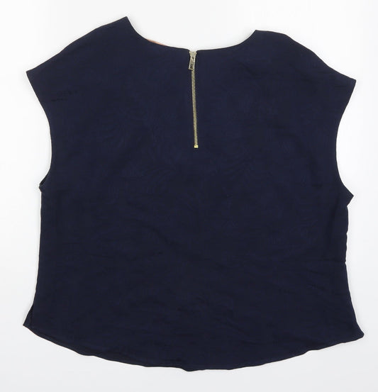 TU Womens Blue  Viscose Basic T-Shirt Size 16 Round Neck - Leaf Prints