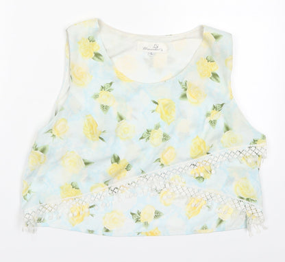 Urmodar Womens Blue Floral Polyester Cropped Tank Size M Round Neck - Yellow Flowers