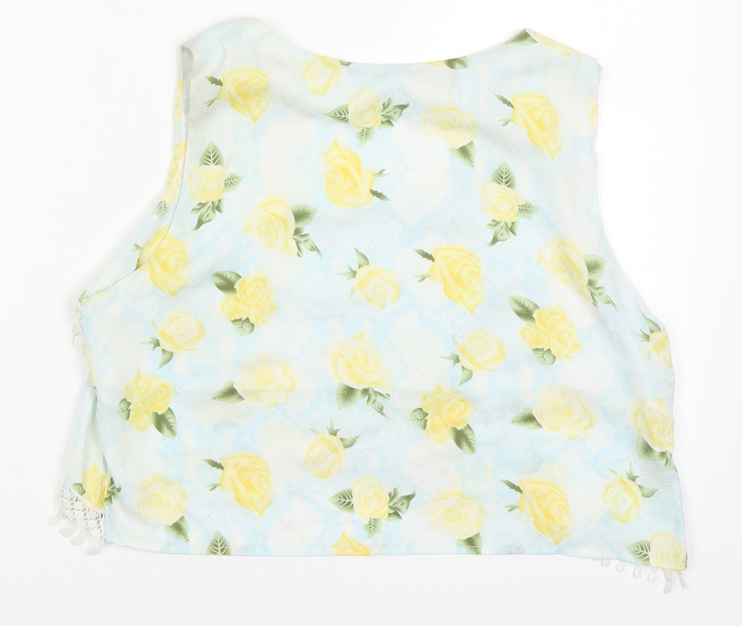 Urmodar Womens Blue Floral Polyester Cropped Tank Size M Round Neck - Yellow Flowers