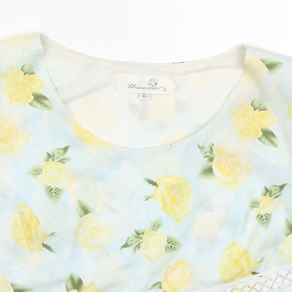 Urmodar Womens Blue Floral Polyester Cropped Tank Size M Round Neck - Yellow Flowers