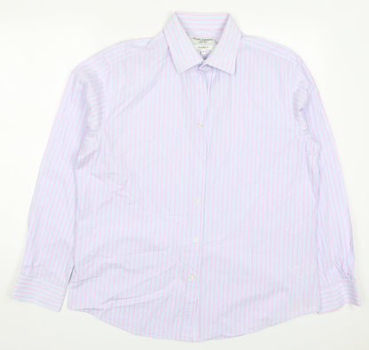 Stovel & Mason Mens Blue Striped Cotton  Dress Shirt Size 17 Collared Button - Pink