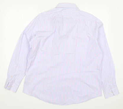 Stovel & Mason Mens Blue Striped Cotton  Dress Shirt Size 17 Collared Button - Pink