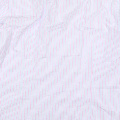 Stovel & Mason Mens Blue Striped Cotton  Dress Shirt Size 17 Collared Button - Pink