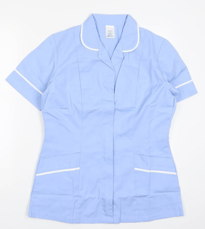 Front view of Alexndra women’s blue polyester basic polo, size UK 8, v-neck