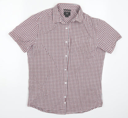 F&F Mens Red Check Cotton  Button-Up Size M Collared Button
