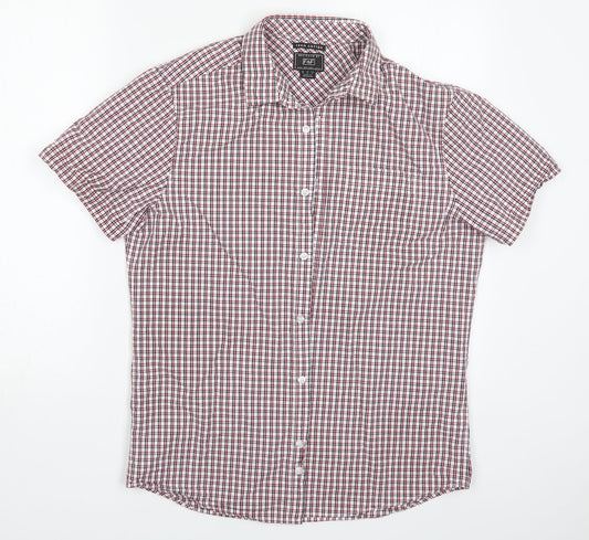 F&F Mens Red Check Cotton  Button-Up Size M Collared Button
