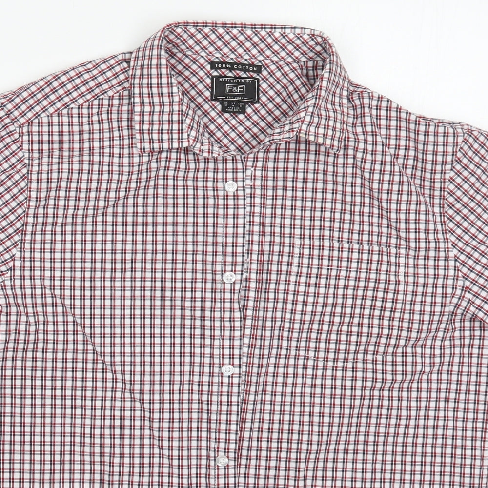 F&F Mens Red Check Cotton  Button-Up Size M Collared Button