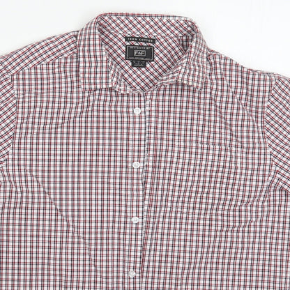 F&F Mens Red Check Cotton  Button-Up Size M Collared Button