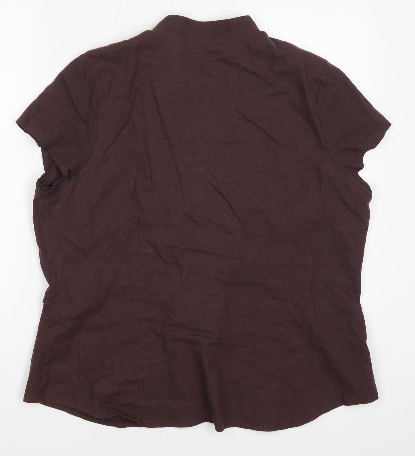 Papaya Womens Brown Floral Linen Basic Button-Up Size 20 Round Neck