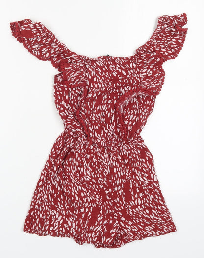 George Womens Red Animal Print Viscose Playsuit One-Piece Size XS