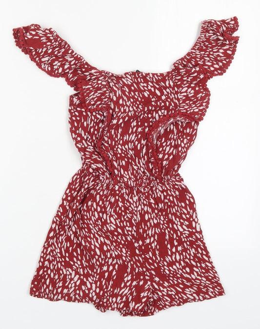 George Womens Red Animal Print Viscose Playsuit One-Piece Size XS