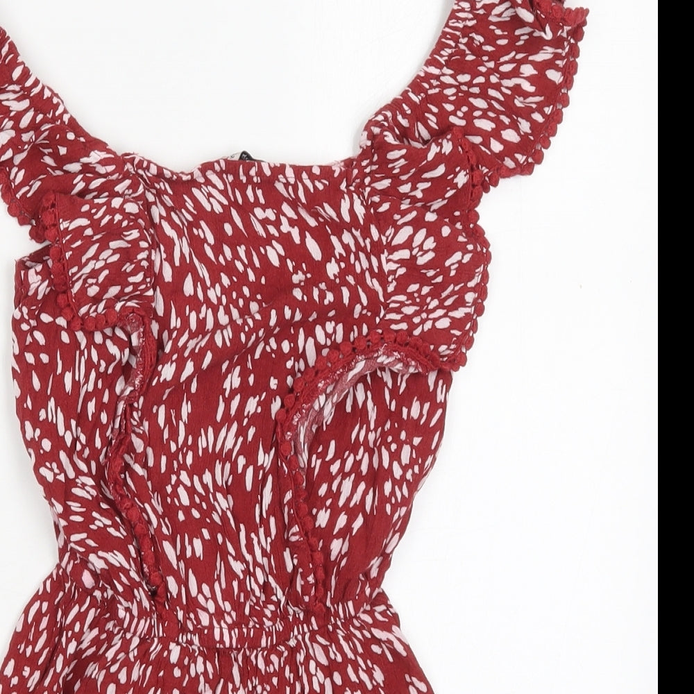 George Womens Red Animal Print Viscose Playsuit One-Piece Size XS