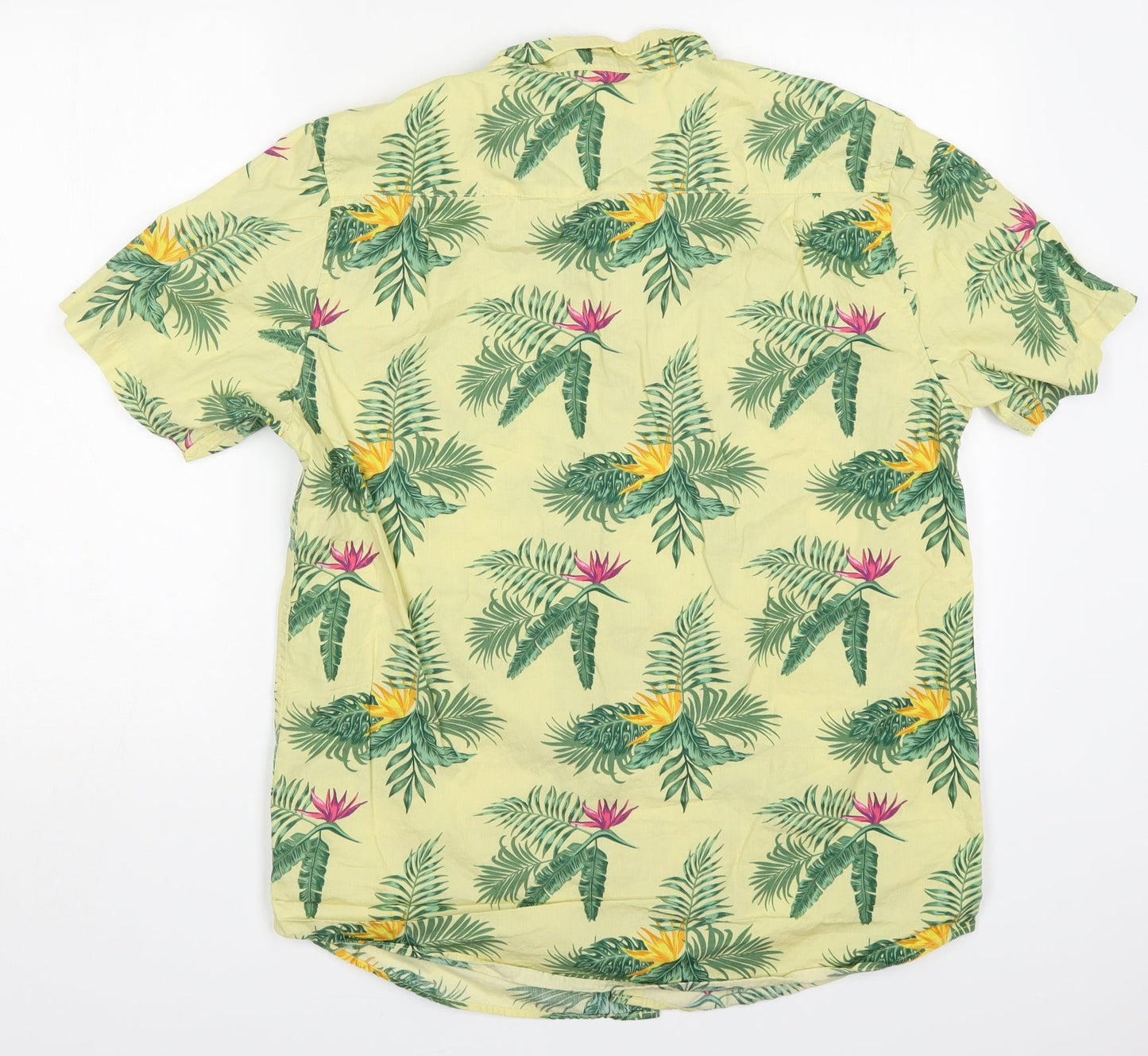Primark Mens Yellow Floral Cotton  Button-Up Size L Collared Button