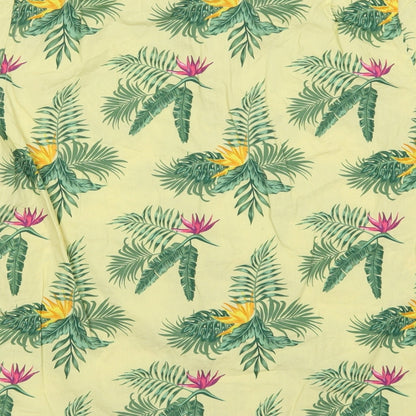 Primark Mens Yellow Floral Cotton  Button-Up Size L Collared Button