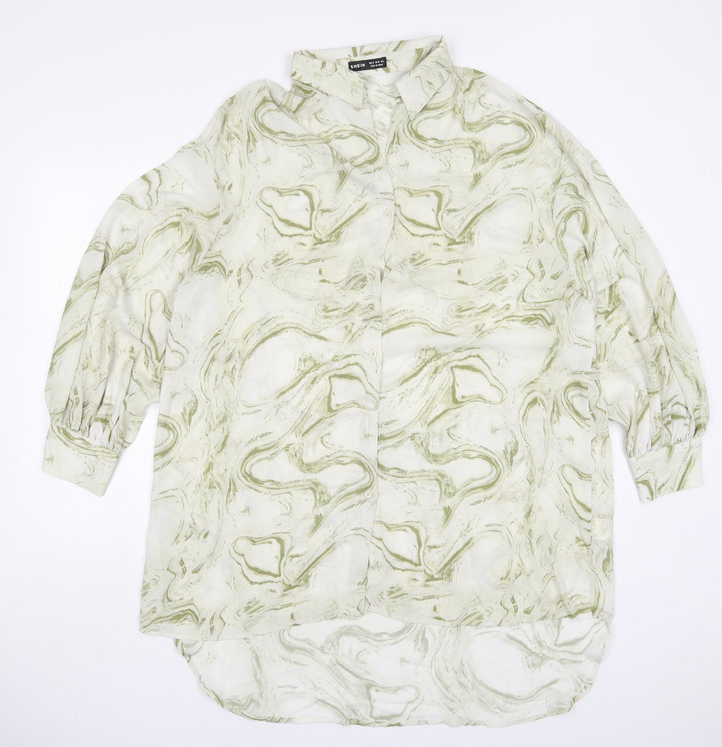 SheIn Womens Green  Polyester Basic Button-Up Size M Collared - Abstract