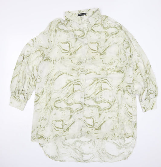 SheIn Womens Green  Polyester Basic Button-Up Size M Collared - Abstract