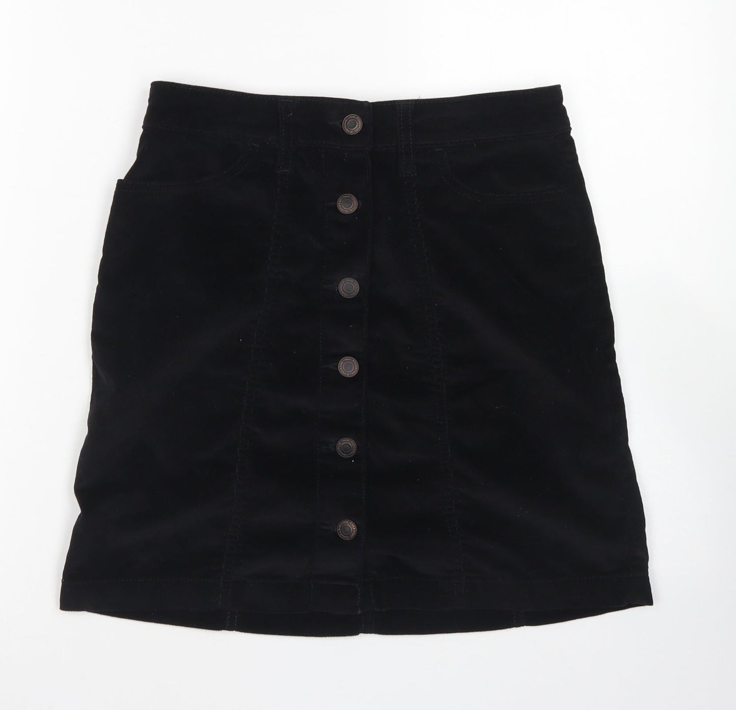 NEXT Womens Black  Cotton A-Line Skirt Size 6   Button