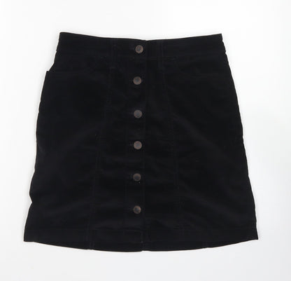 NEXT Womens Black  Cotton A-Line Skirt Size 6   Button