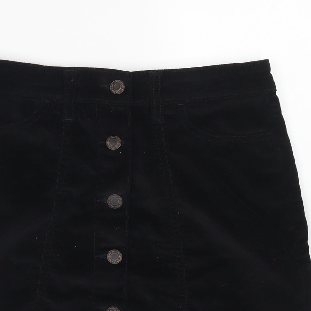 NEXT Womens Black  Cotton A-Line Skirt Size 6   Button