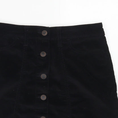 NEXT Womens Black  Cotton A-Line Skirt Size 6   Button