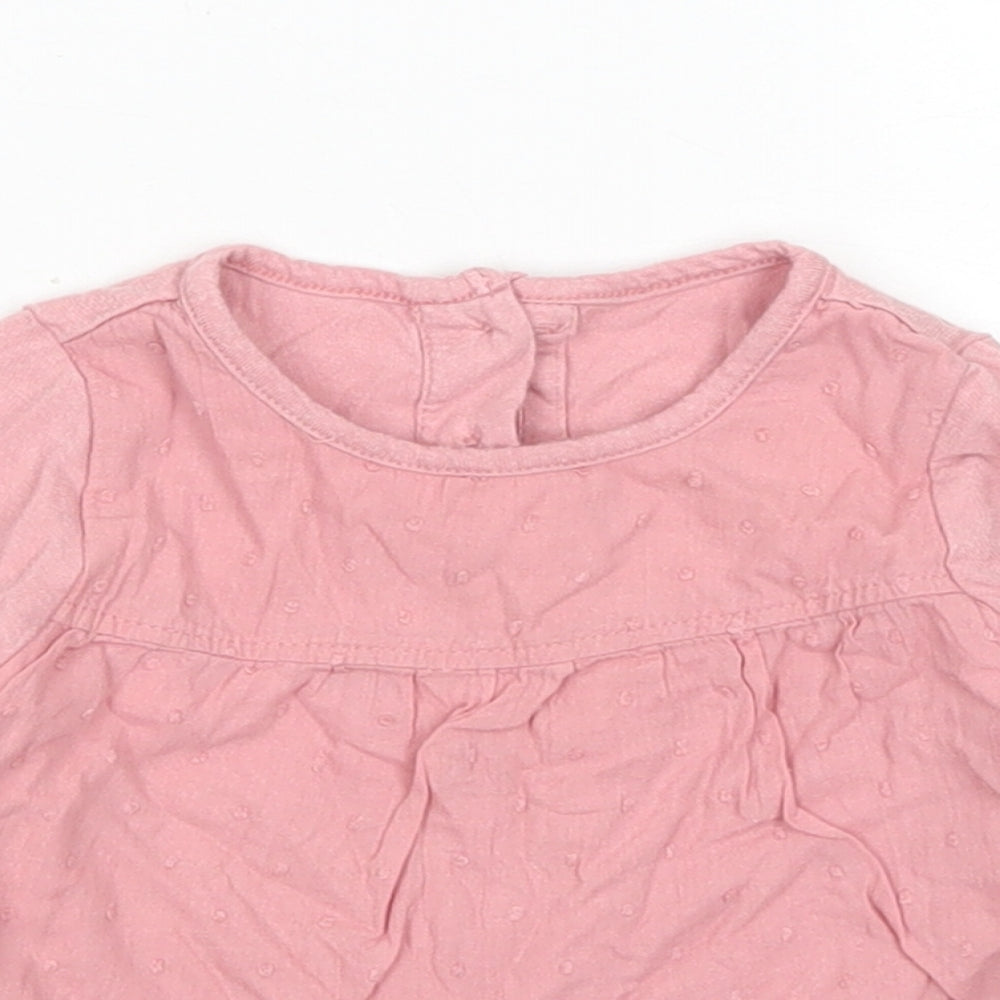 Matalan Girls Pink Polka Dot Cotton Basic T-Shirt Size 3-6 Months Crew Neck Button