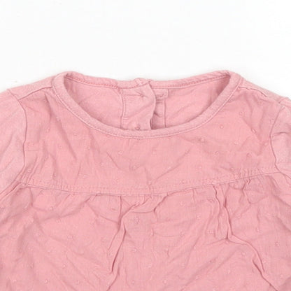 Matalan Girls Pink Polka Dot Cotton Basic T-Shirt Size 3-6 Months Crew Neck Button