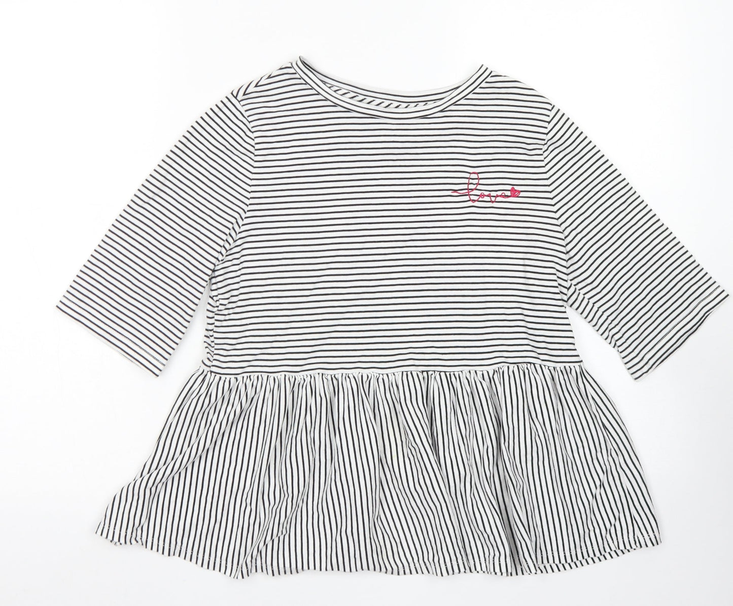 F&F Womens Black Striped Cotton Basic T-Shirt Size 6 Collared - Peplum