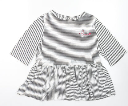 F&F Womens Black Striped Cotton Basic T-Shirt Size 6 Collared - Peplum