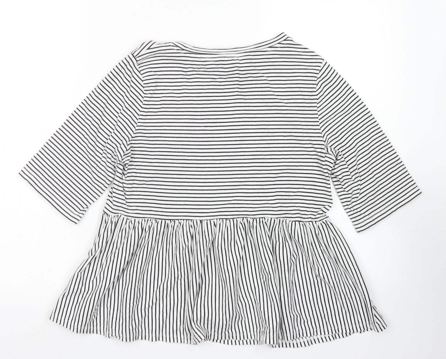 F&F Womens Black Striped Cotton Basic T-Shirt Size 6 Collared - Peplum