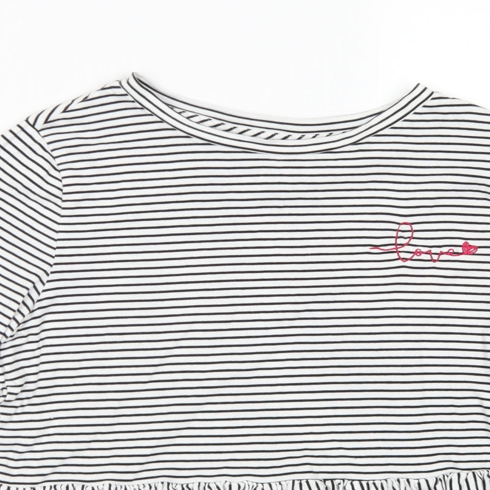 F&F Womens Black Striped Cotton Basic T-Shirt Size 6 Collared - Peplum