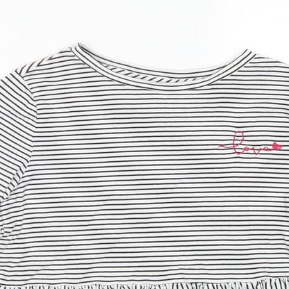 F&F Womens Black Striped Cotton Basic T-Shirt Size 6 Collared - Peplum