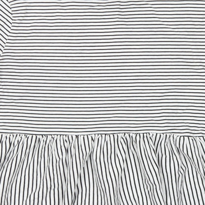 F&F Womens Black Striped Cotton Basic T-Shirt Size 6 Collared - Peplum