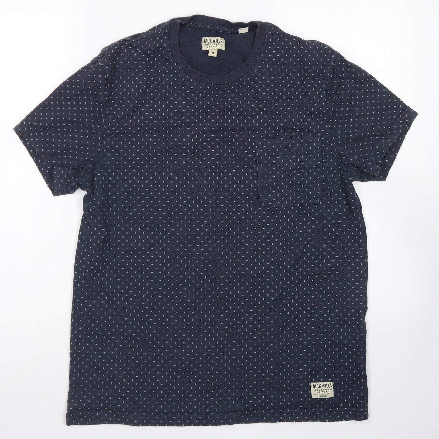 Jack Wills Mens Blue Polka Dot Cotton  T-Shirt Size M Crew Neck  - Chest Pocket