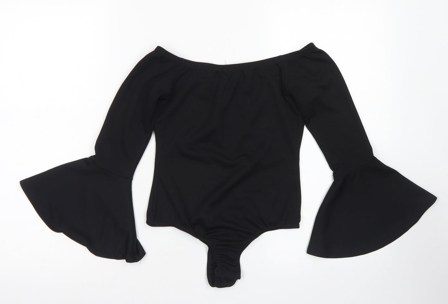 PRETTYLITTLETHING Womens Black  Polyester Bodysuit One-Piece Size 8  Snap - Bell Sleeve