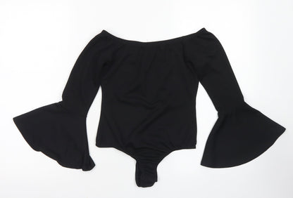 PRETTYLITTLETHING Womens Black  Polyester Bodysuit One-Piece Size 8  Snap - Bell Sleeve