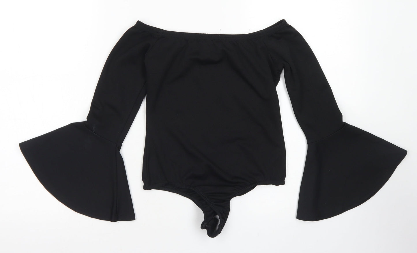 PRETTYLITTLETHING Womens Black  Polyester Bodysuit One-Piece Size 8  Snap - Bell Sleeve