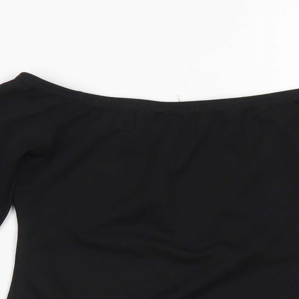 PRETTYLITTLETHING Womens Black  Polyester Bodysuit One-Piece Size 8  Snap - Bell Sleeve