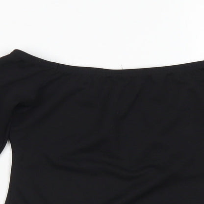 PRETTYLITTLETHING Womens Black  Polyester Bodysuit One-Piece Size 8  Snap - Bell Sleeve